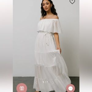 Baltic Born white polka-dot off the shoulder maxi dress